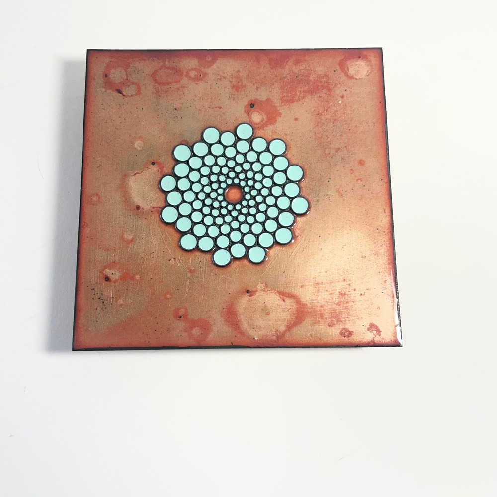 MCM Metal Enamel Copper Geometric Mandala Starburst Abstract Wall Hanging‎ 6x6"